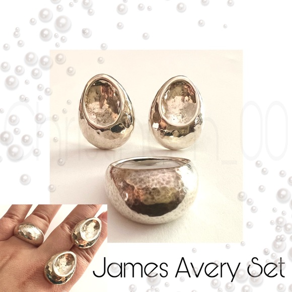 James Avery hammered set. Ring and earrings French omega clip